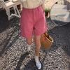 Розовые джинсовые шорты, летний новый стиль для женщин с высокой талией, утягивающие брюки А-силуэта, широкие брюки средней длины, свободные брюки с пятью точками