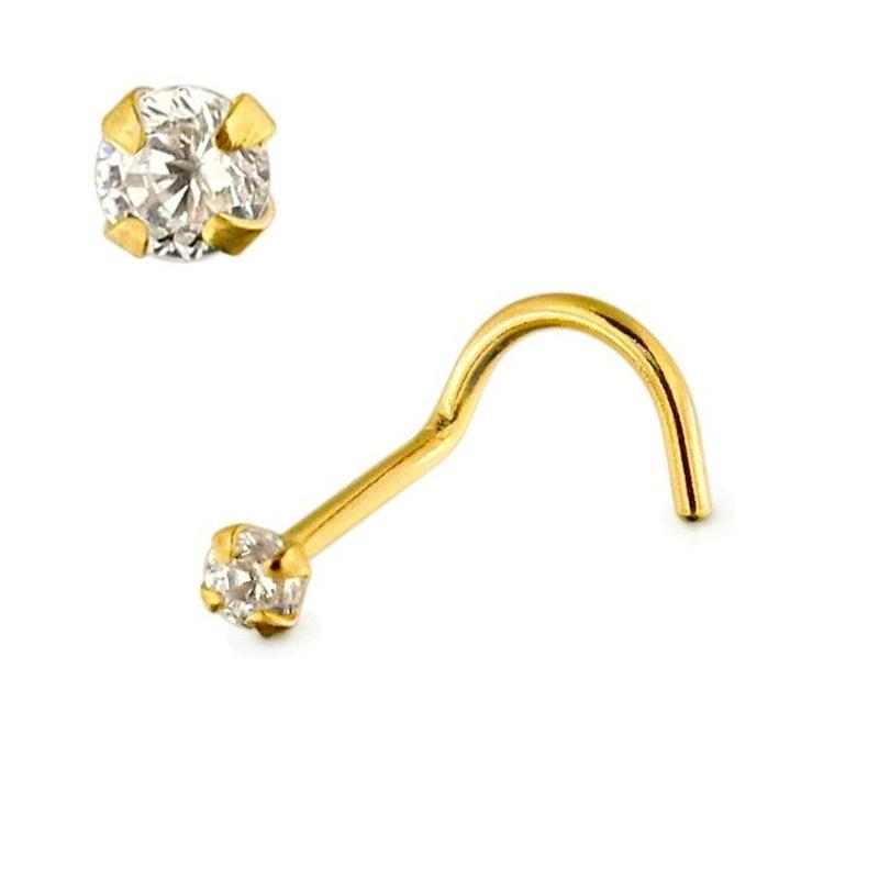 KODY PIERCING 9K Винт для пирсинга в носу из чистого золота и драгоценных камней, круглый кристалл CZ 2,5 мм - качественный пирсинг