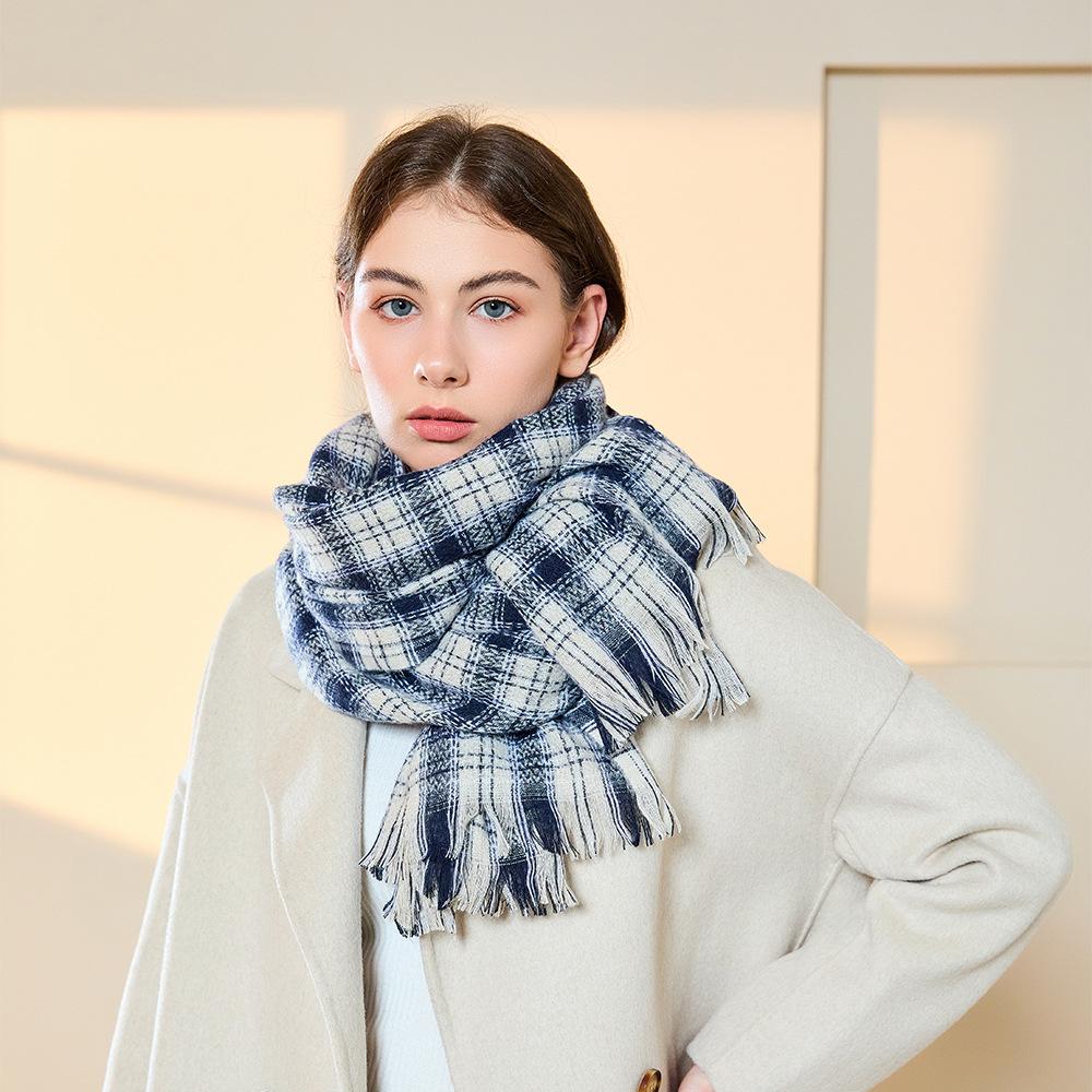 Plaid Imitation Cashmere Winter Scarf Fashionable and Warm Office Shawl for Women with Short Beards