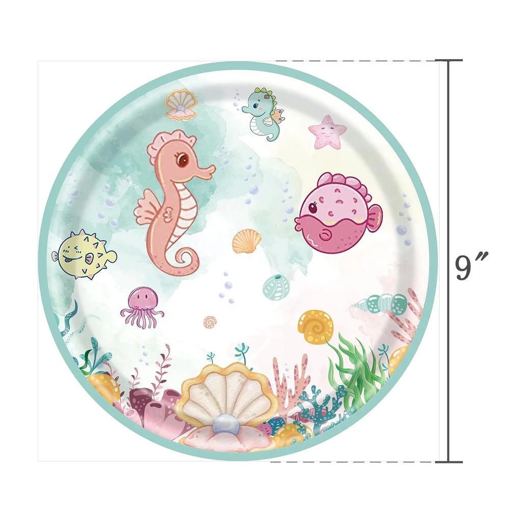 Under The Sea Party Disposable Tableware Sets Ocean Animals Seahorse Jellyfish Paper Dishes Kids Happy Birthday Party Supplies
