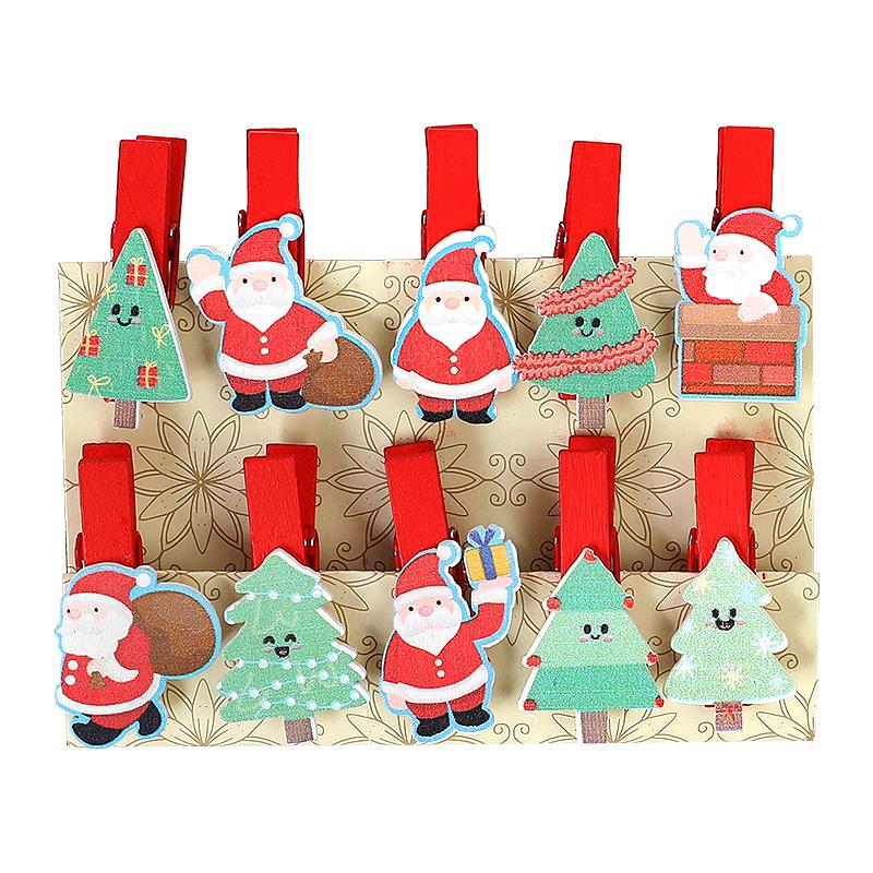10Pcs Christmas Wooden Clips Home Hanging Photo Wall Decoration DIY Handmade Crafts 2025 New Year Party Supply Navidad Kids Gift