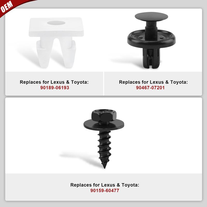 100Pcs Engine Under Cover Retainer Clips for Toyota 90467-07201 90189-06193 90159-60477 Push-Type Fastener Nut Screw Bolt