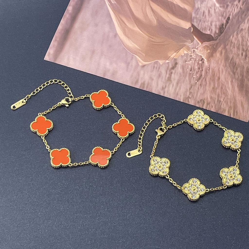 Браслет 15 мм, одна сторона полностью усыпана бриллиантами, другая сторона инкрустирована ракушками, браслет «четырехлистный клевер», вакуумное 18-каратное женское браслет