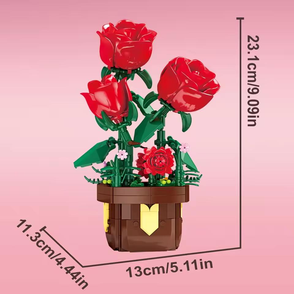 Assembling Rose Building Blocks, Children'S Toys, Gifts, Desktop Eternal Flowers Diy Building Block Toys