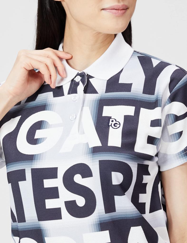 Поло в мягкую клетку с крупным логотипом темно-синий x белый 2 [PEARLY GATES] Женская футболка с коротким рукавом, соты, отделка, / 055-2260808 120_темный [L]