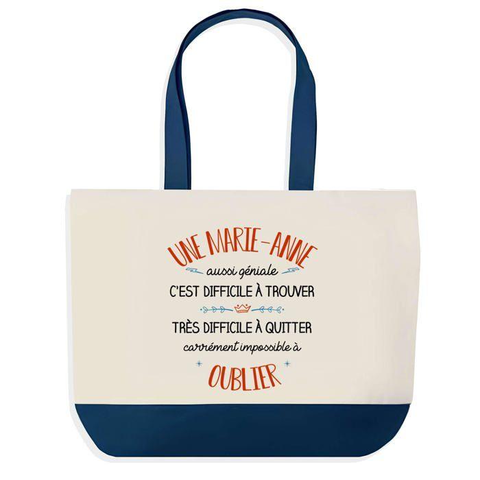 Tote bag - PLANETEE - Shopping Bleu Marie-Anne Aussi Géniale - Coton - Grande contenance - Anses solides