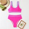 Vintage Hot Pink Patchwork Bikini Set Women Summer Push Up Bra High Waist Swimsuit 2025 Beach Bathing Suit Two Piece Swimwear