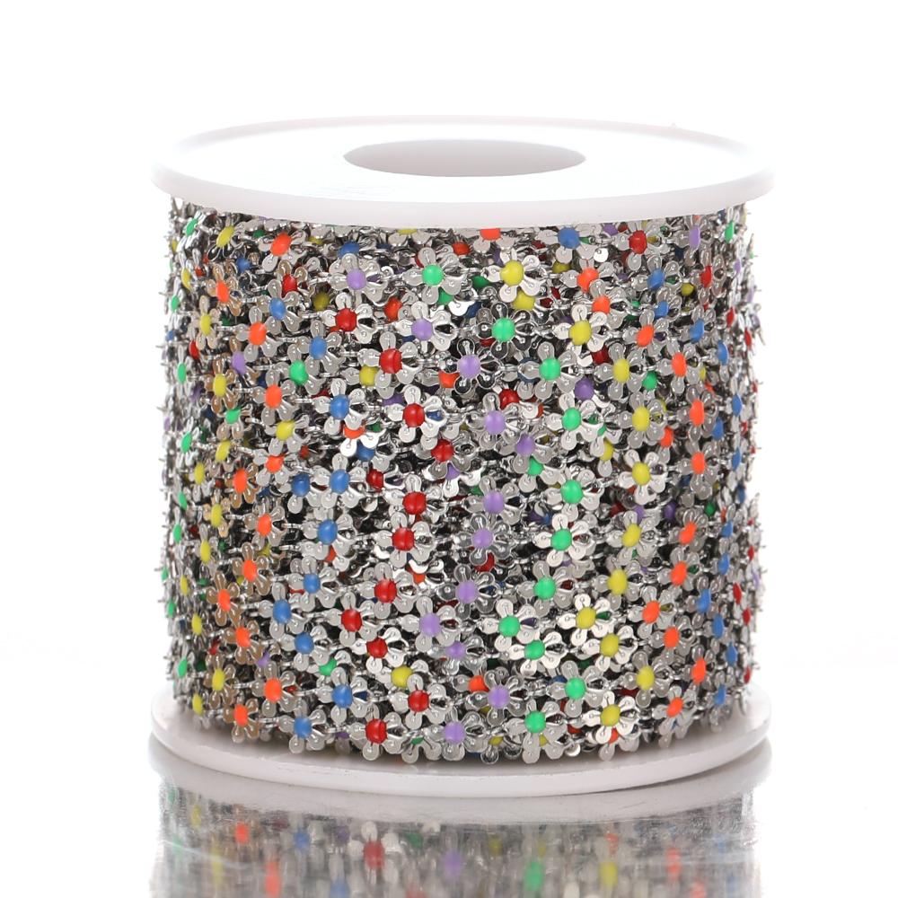 1M Gold Color Colorful Chain Stainless Steel Enamel Flower Chains for DIY Jewelry Making Anklet Bracelet Necklaces Accessories