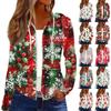 Women's Fashion Christmas Print Casual Zip-Up Long-Sleeved Hooded Jacket