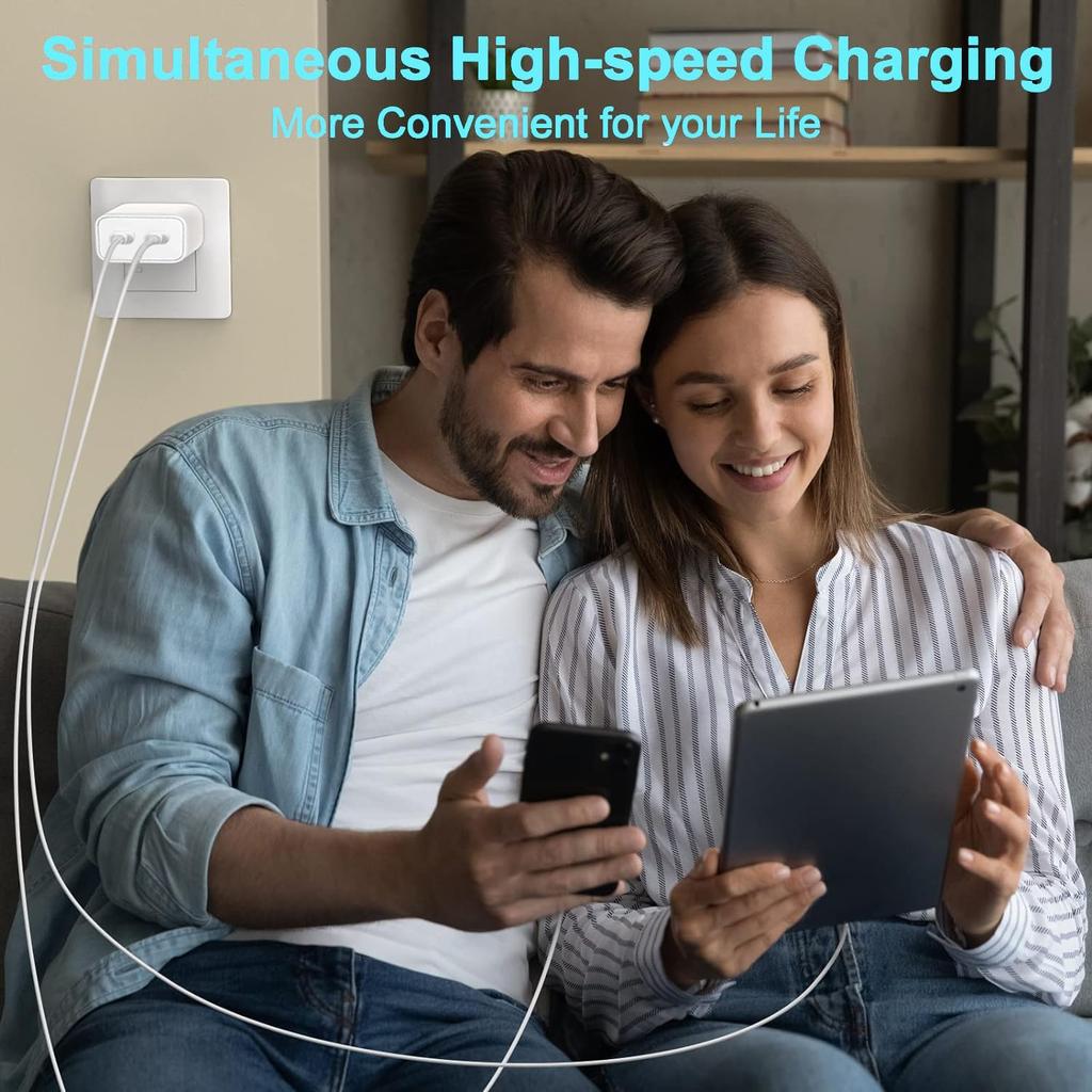 20 Вт НОВОЕ быстрое зарядное устройство с двумя портами USB C и 3,3-футовым/1-метровым 2-контактным кабелем PD белого/черного цвета для быстрой зарядки iPhone 14 13 12 11 X 8 7 iPad 9