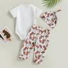 Infant Boys Summer Clothes Outfits Letter Print Crew Neck Short Sleeve Romper Cow Head/Boots Print Pants Hat 3Pcs Suit