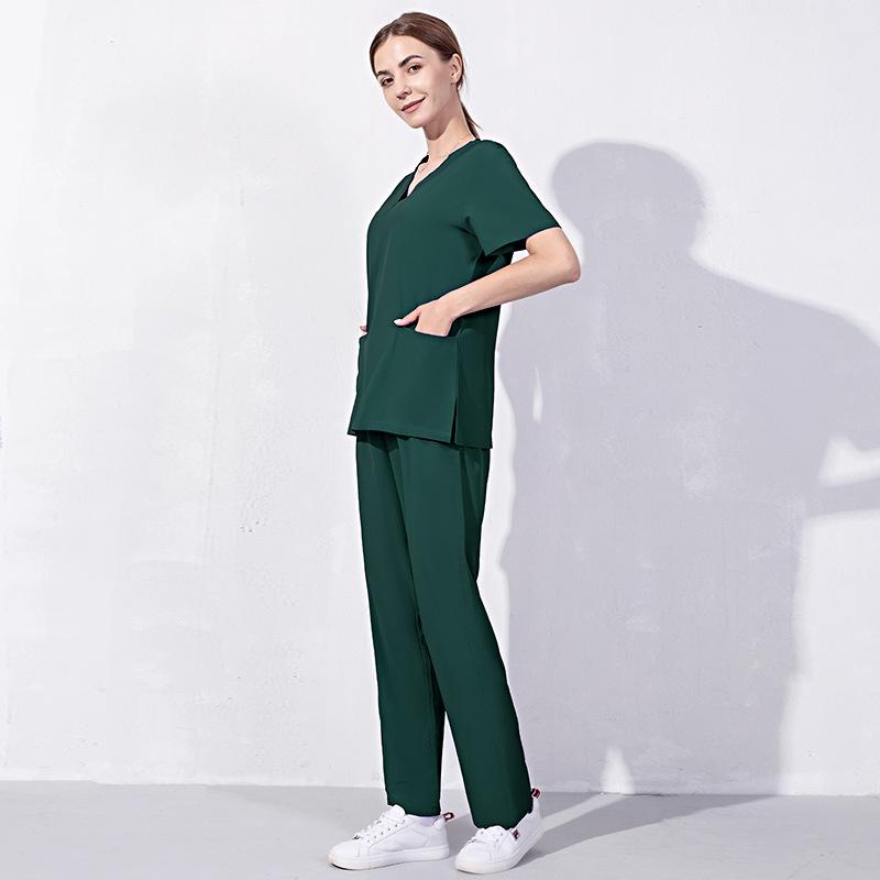 2 Pieces Outfits Women Nursing Working Tops+Loose Pants Nurse Suit Short Sleeve Quick Dry V-neck