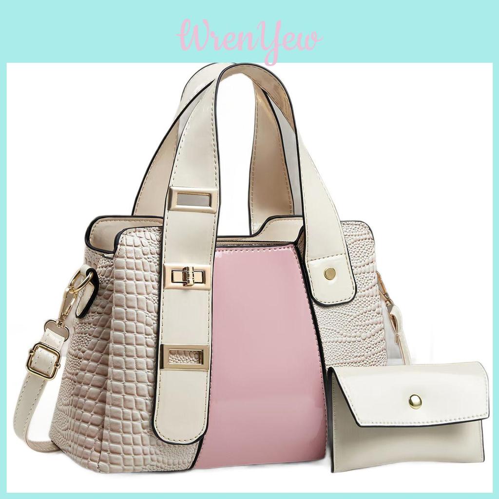 Large Capacity Mother Bag With Spliced Pu Leather And Zipper Closure For Daily Outings