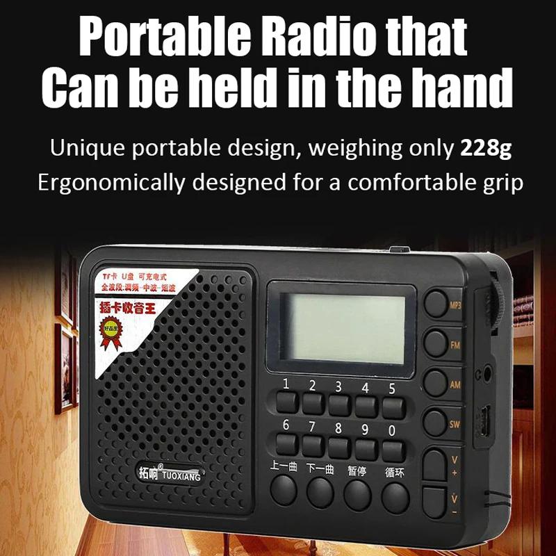 Полнодиапазонный радиоприемник, портативный FM/AM/SW-приемник, перезаряжаемый радиоприемник TF/USB, музыкальный плеер с ЖК-дисплеем, разъем для наушников 3,5 мм