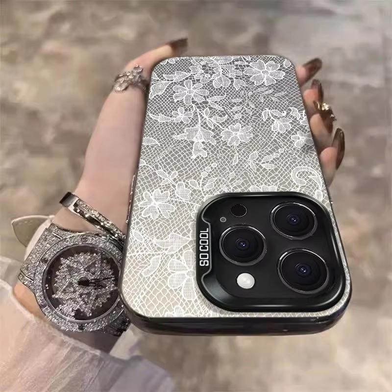 Белый Кружевной Цветочный Рисунок Чехол для Телефона Для iPhone 17 Pro Max 16 15 Pro 14 13 Mini 12 11 XR XS 17Air Plus Ударопрочная Задняя Крышка