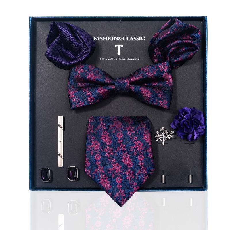 Роскошный подарочный набор галстука, нагрудного платка и бутоньерки для жениха на свадьбу