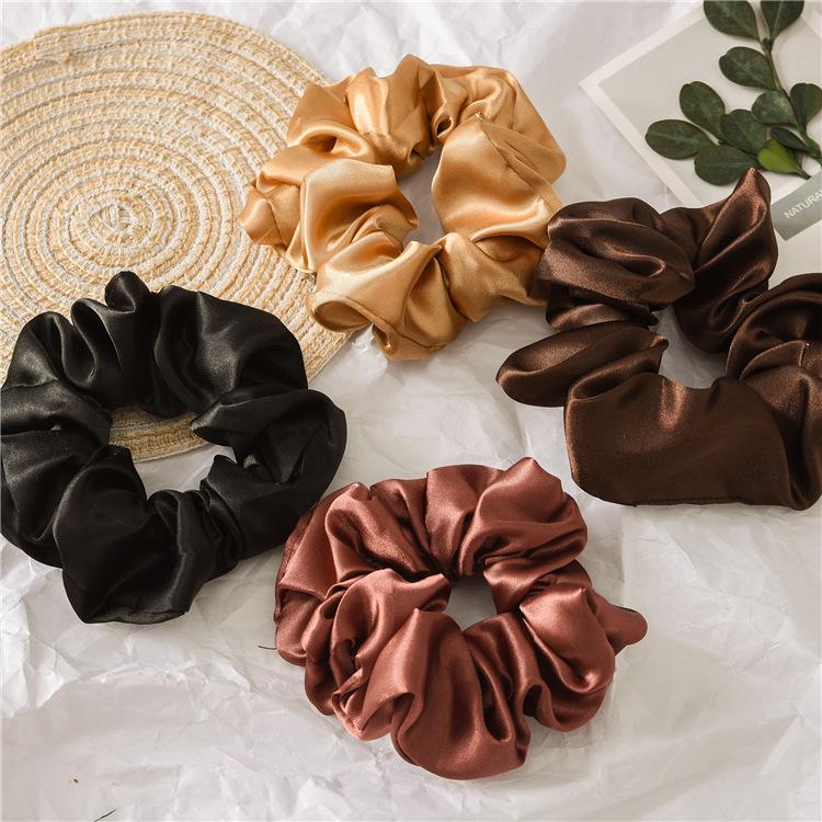 1Pc 12cm Black Brown Women Silk Satin Scrunchies Korean Ladies Girls Elastics Hair Band Ponytail Hold Hair Accessories