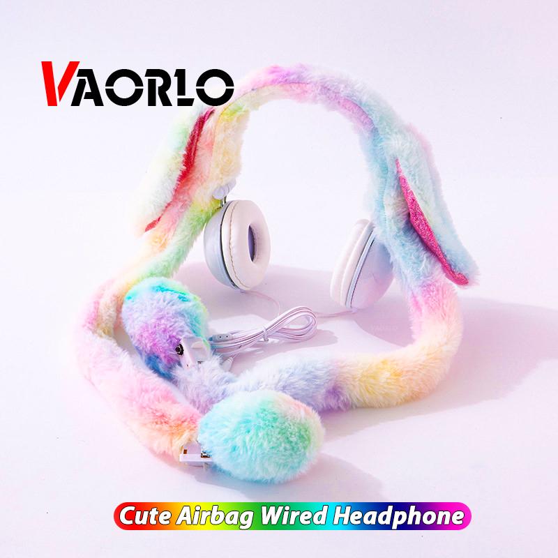 VAORLO Милые наушники с кроличьими ушками, проводные наушники AUX 3,5 мм, качественный звук, качающиеся уши с подушкой безопасности для детей, модные наушники для блоггеров