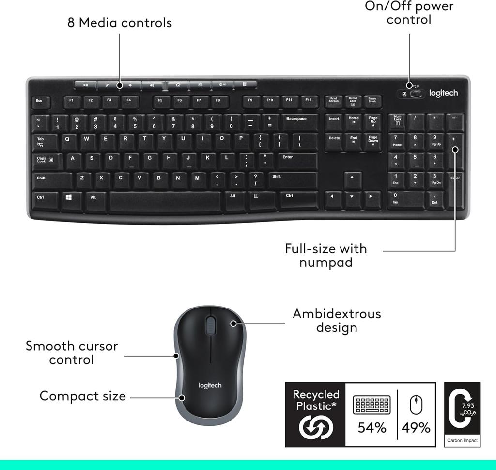 Logitech Беспроводной набор мышь и клавиатура MK270 Клавиатура для ноутбука Беспроводная Офисная Полноразмерная с 2.4G приемником