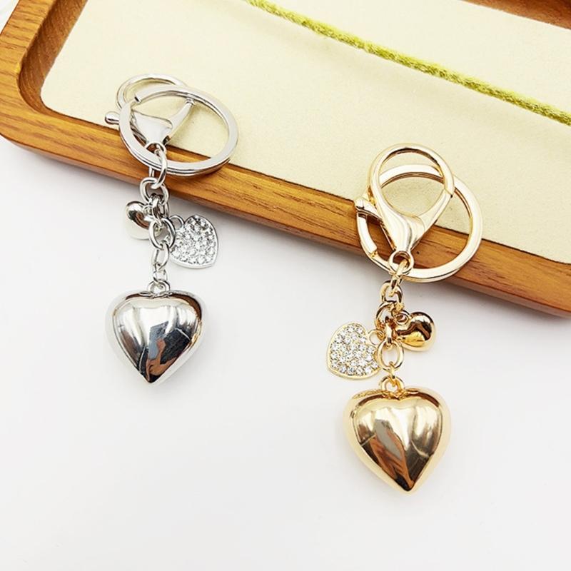 Sweet Cool Wind Big and Small Peach Heart Keychain Y2k Niche Diamonds Love Bag Pendant Decoration Accessories for Women