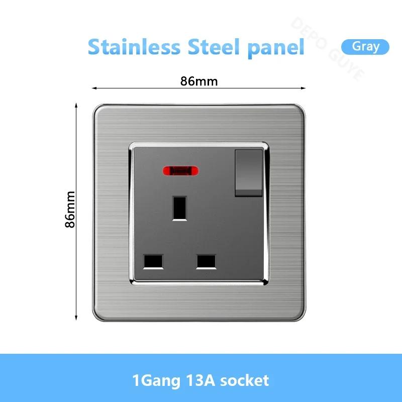 Universal Wall Light Switch Brushed Stainless Steel Panel,UK Type-c 18W Quick Charging Socket 220V Double USB Electrical Outlet