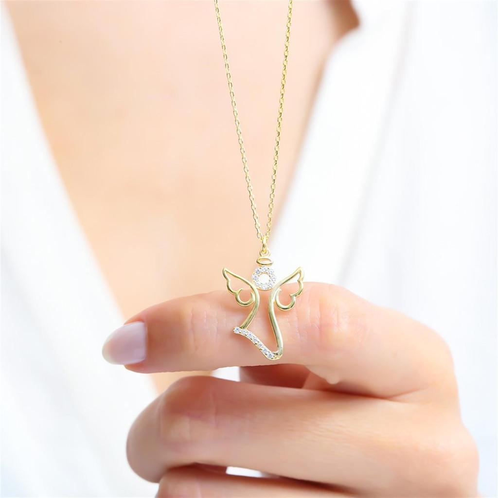 Sparkling Angel Gold Color Silver Necklace