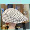 Womens Summer Retro Plaid Grid Beret Cap With Short Brim For Street Art Style