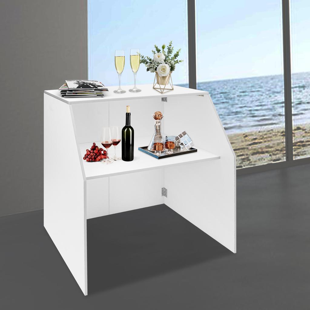 Modern White Foldable & Portable Bar Cabinet with Aluminum Trim for Parties, Events, BBQs - Lightweight & Sturdy Display Cabinet