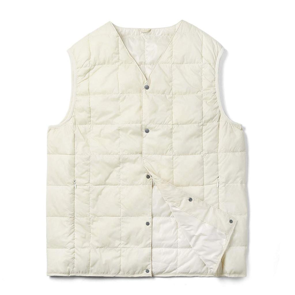 TAION Down Button Inner Down Men's V-Neck Vest, TAION-001 (White, L)