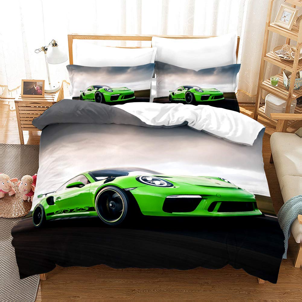 Sport Racing Car Duvet Cover Set Blue Race Car Bedding Set Full Size Boys Blue Flame Extreme Speed Sports Car Comforter Cover