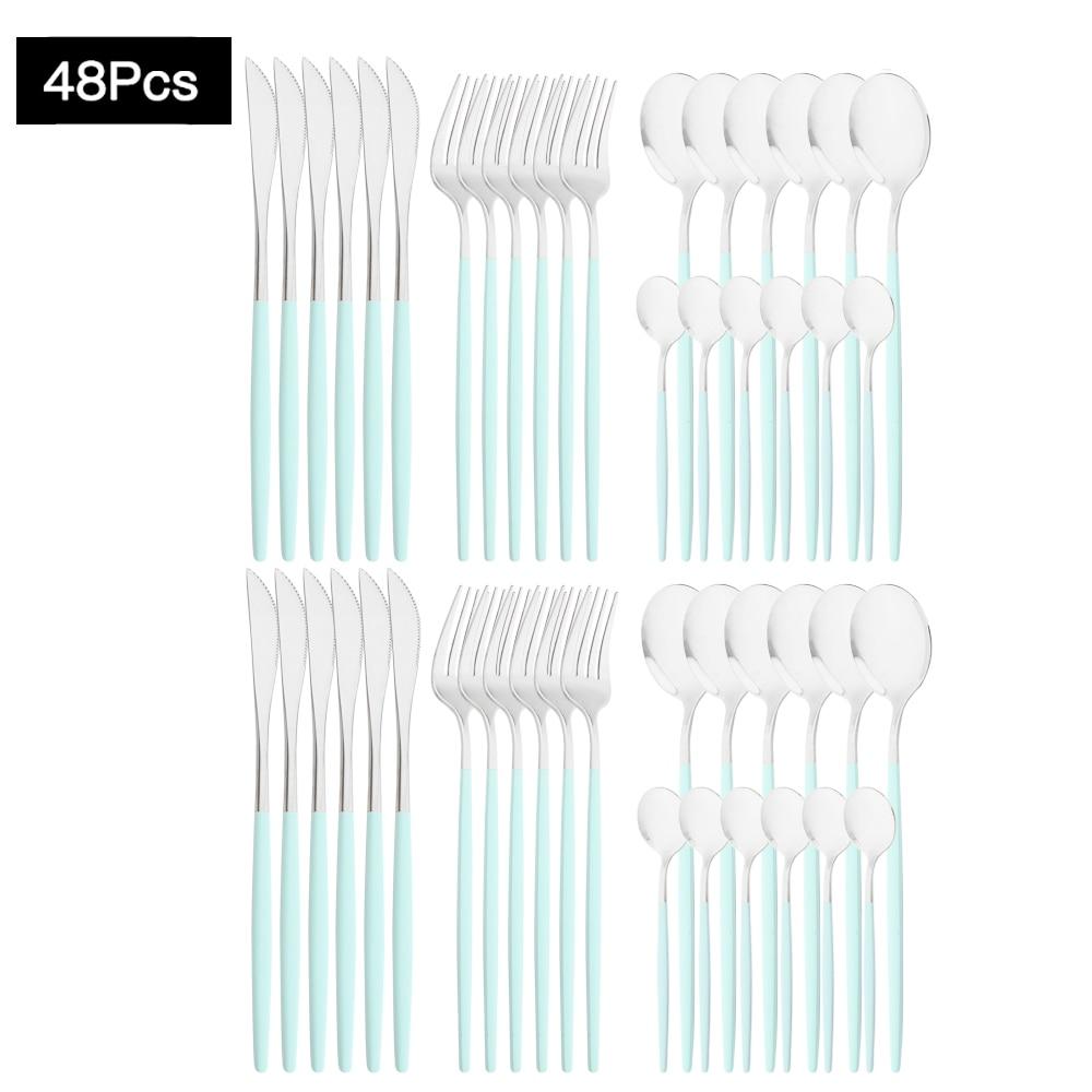 48Pcs Gold Mirror Polishing Cutlery Set Stainless Steel Dinnerware Tableware Knife Fork Spoon Coffee Spoon Flatware Home Party