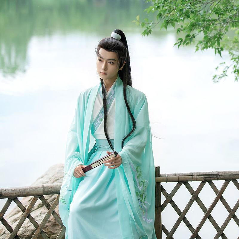 Chinese Wei And Jin Dynasty Style Hanfu Cross-collar Waist-length Large-sleeved Shirt Suit