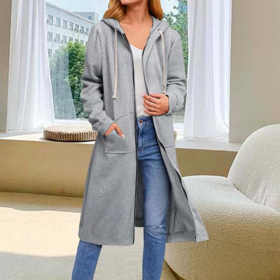 Sweater Jacket Loose Long Sleeves Zipper Hooded Cardigan Everyday Wear Casual Long Length Women Winter Coat for Trip