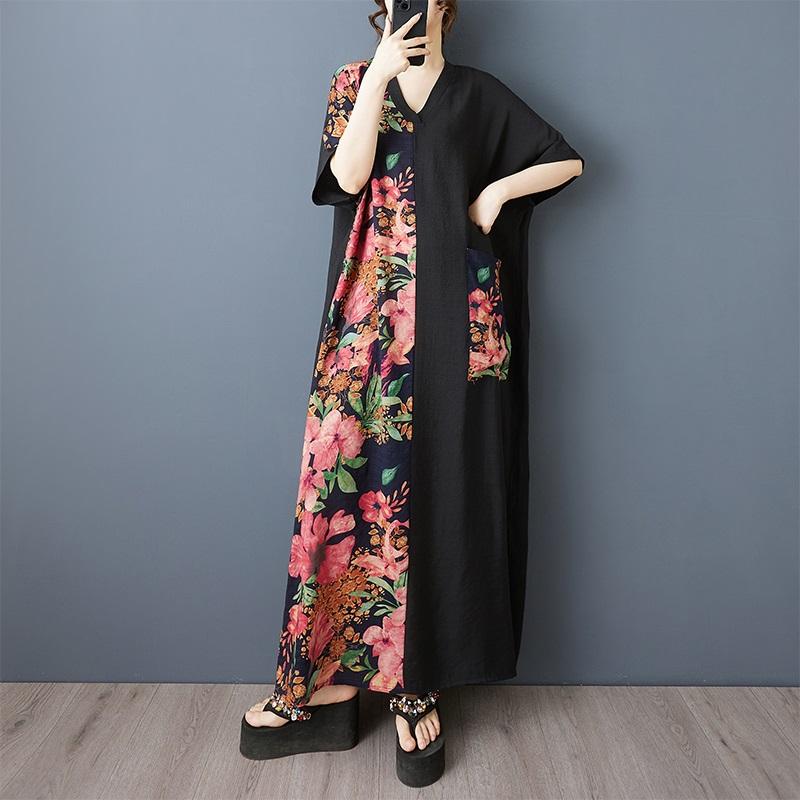 Короткий рукав Плюс размер Хлопок винтаж новые платья для женщин повседневные свободные макси длинное летнее платье