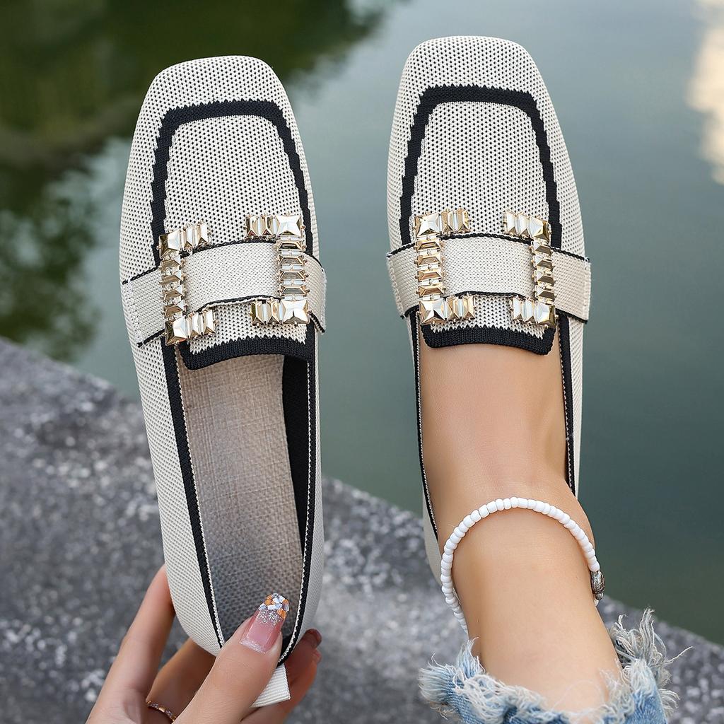 Модные женские балетки с квадратным носком, вязаные, дышащие, модные лоферы, слипоны, легкие кроссовки, женская дизайнерская обувь класса люкс