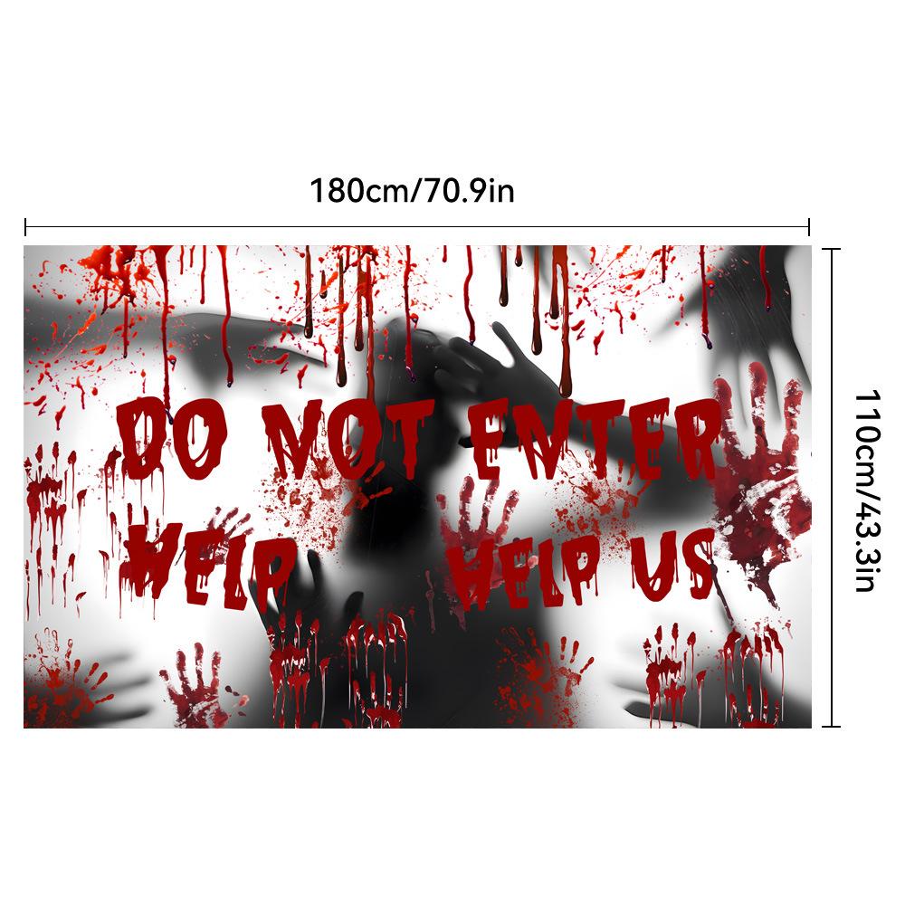 1pc White Red Halloween Party Backdrop Horro Blood Fingerprint Red Pumpkin Spider Banner for Halloween Themed Party Decoration