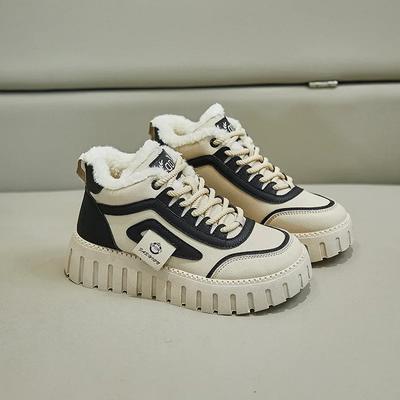 2024Fashion Dad Shoes Женские кроссовки Plaftform Зимние нескользящие плюшевые теплые женские спортивные кроссовки со шнуровкой Вулканизированная обувь
