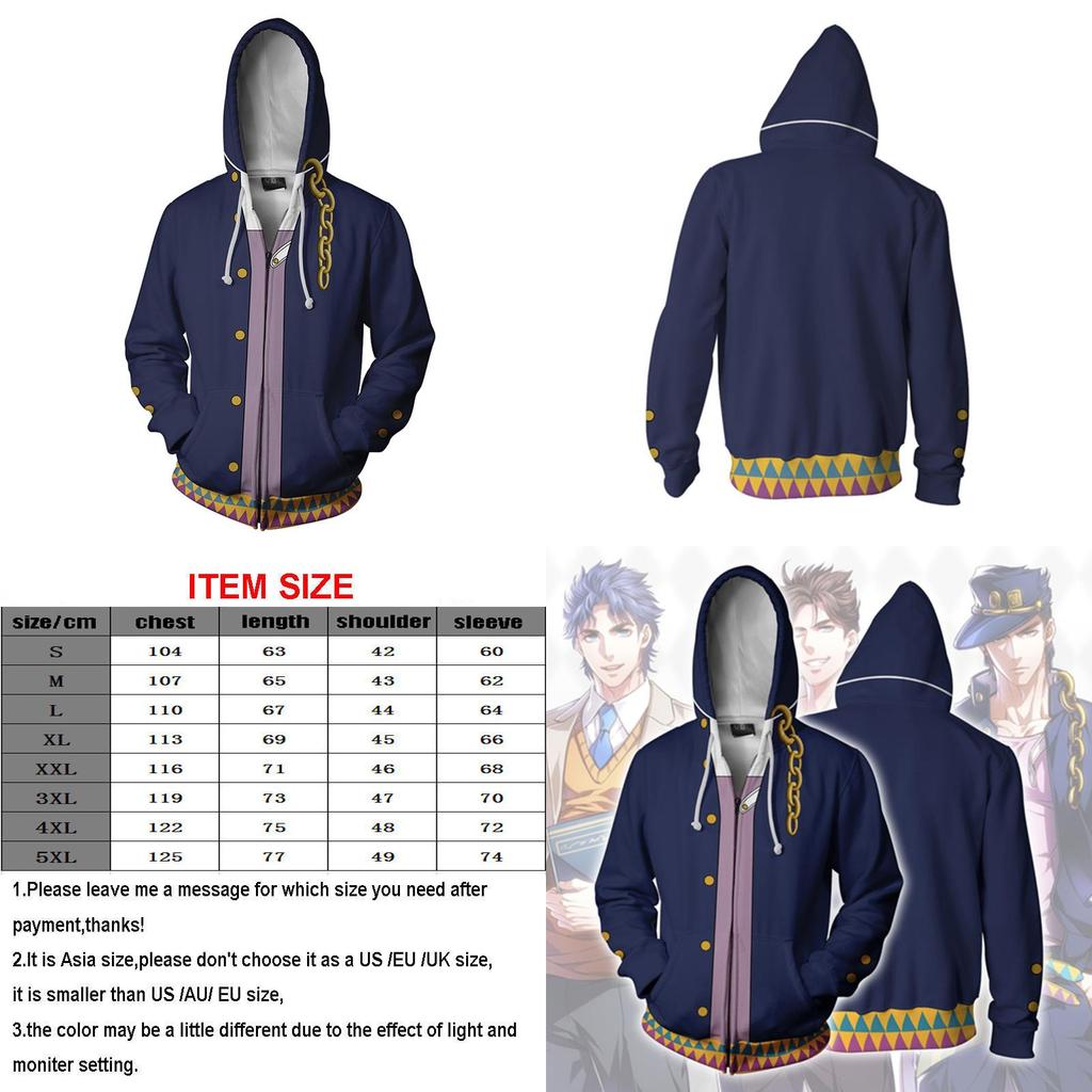 Jojos Bizarre Adventure Cosplay Hoodie Mens Stylish Zipper Jacket With Long Sleeves
