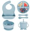Children's Dishes Set Baby Silicone Tableware 6PCS Set Sucker Bowl Bib Cup Fork Spoon Set Maternal and Infant Supplies BPA Free