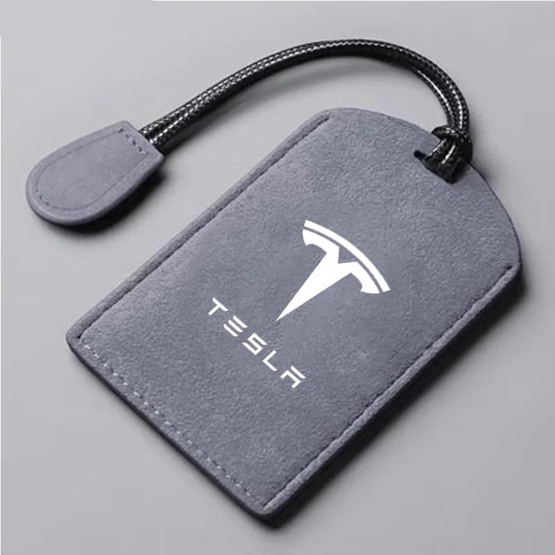 Car Sticker 2025 Hot Suede Car NFC Card Key Case Cover Key Shell Holder Protector Bag For Tesla Model 3 Model Y 2020 Keychain Ca