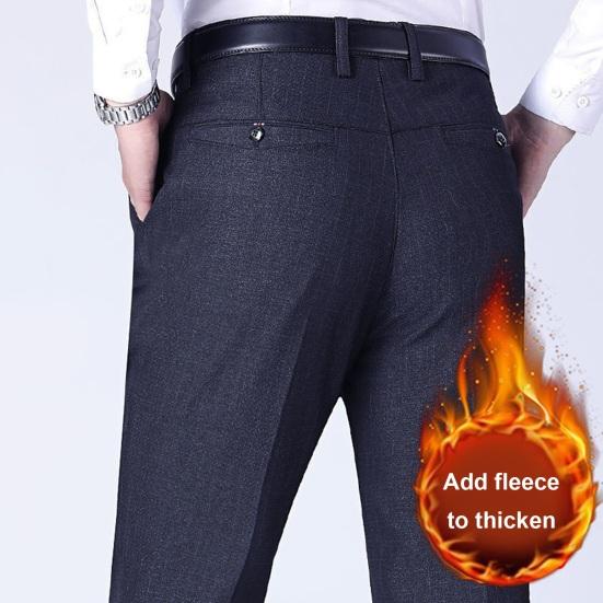Мужской костюм Брюки Прямые толстые плюшевые свободные однотонные мягкие карманы на молнии и пуговицах со средней талией Формальный деловой стиль Теплый отец длинный офис