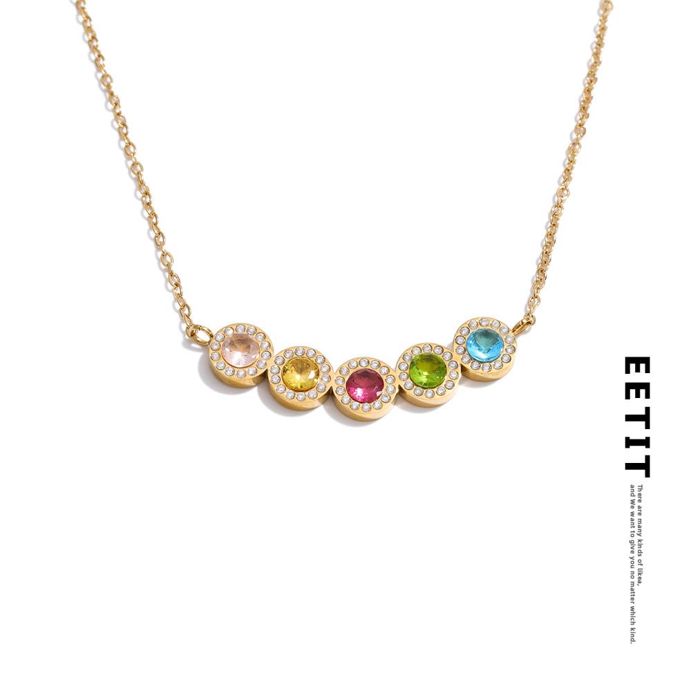 Eetit Разноцветное колье-подвеска с кубическим цирконием Высококачественная нержавеющая сталь Изящные подарочные украшения Водонепроницаемые для женщин