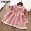Autumn Clothing Children's Baby Woolen Dress Girls' Cute Plaid Knitted Sweater Dress