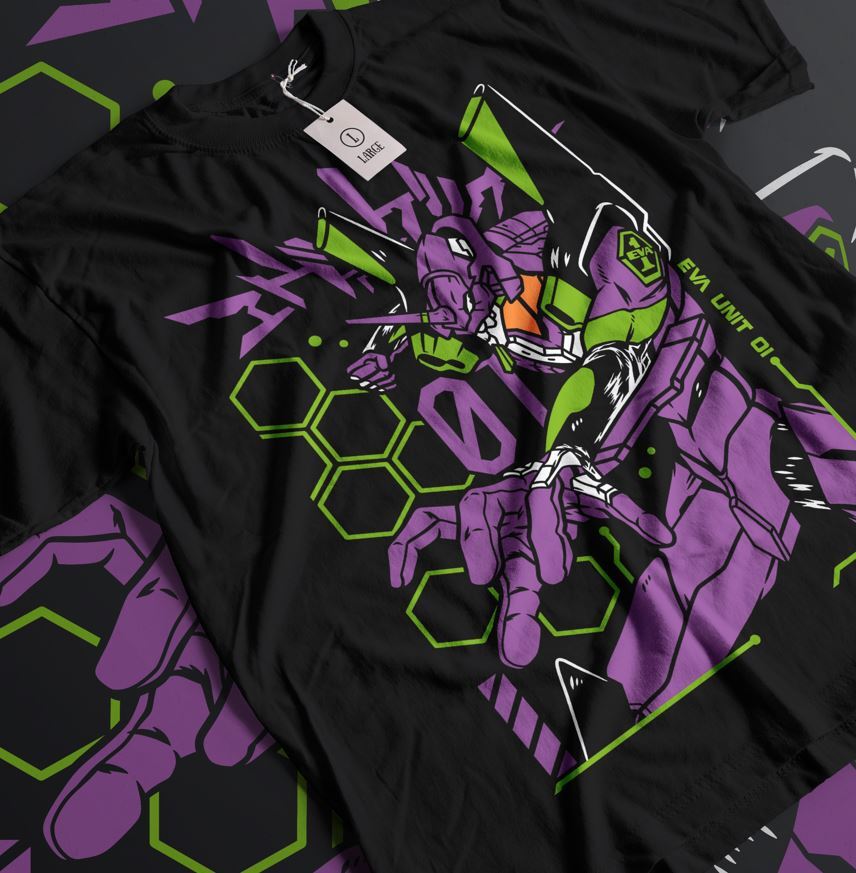 T-shirt Neon Genesis Evangelion Shinj Asuka Eva Unit 01 Anime Mecha 90s Japan