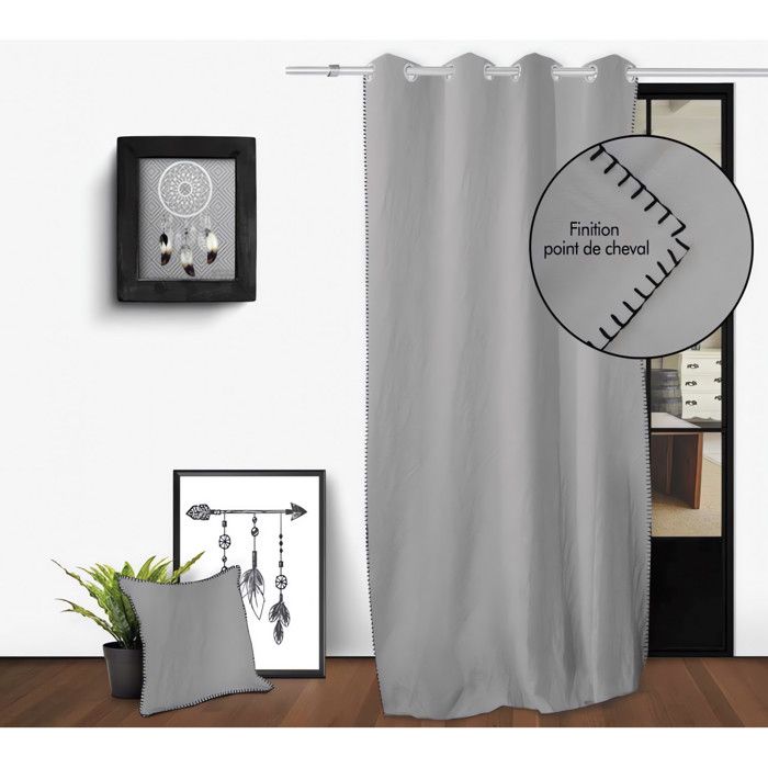 Washed Cotton Eyelet Curtain 135x250 Cm SPIRIT Grey, by Soleil d'Ocre