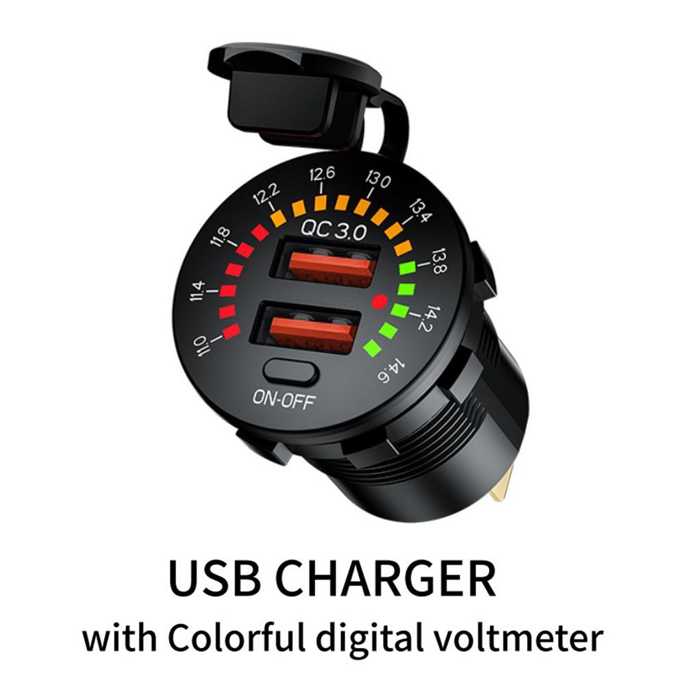 12/24 В водонепроницаемый USB PD выход быстрая зарядка 36 Вт двойной USB QC 3.0 автомобильное зарядное устройство со светодиодным вольтметром переключатель ВКЛ ВЫКЛ для автомобиля мотоцикла