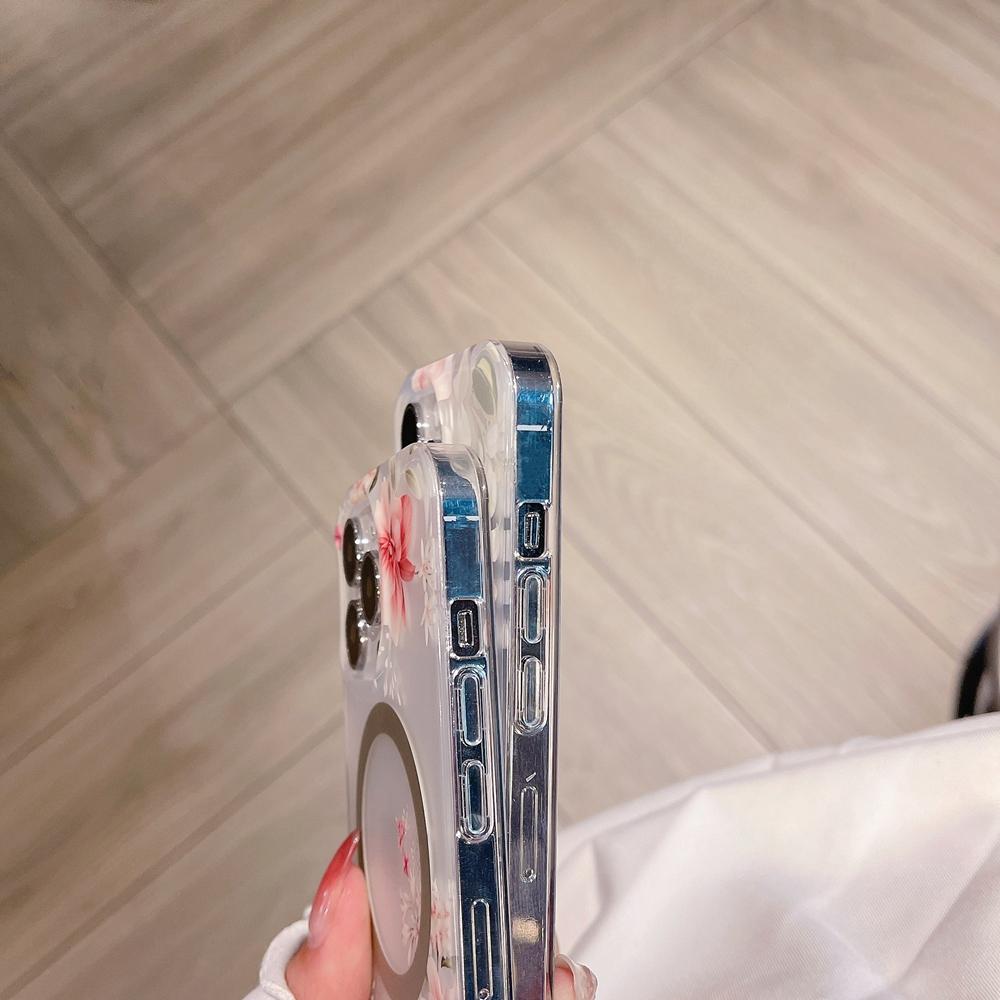 Чехол для телефона Magsafe с глянцевой кожей и несколькими цветочными узорами для Iphone 14 12 11 13 Pro Max 14 Plus, матовый полупрозрачный противоударный чехол