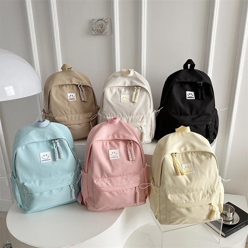 Smiling Pattern Face Solid Color Backpack Oxford Schoolbag For Daily Fashion Use