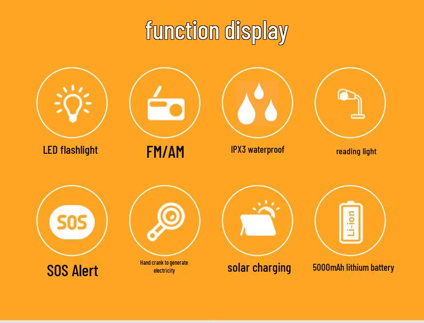 2022 NOAA Multi-function Solar Hand-crank Radio with Reading Light and Power Bank