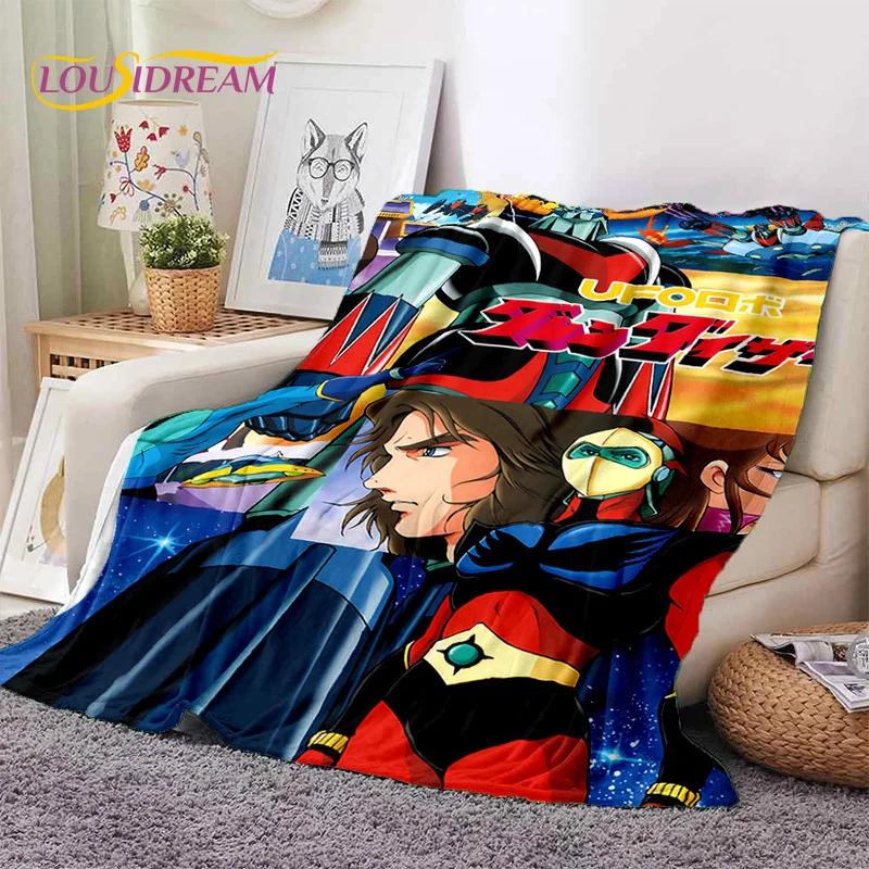 3D Cartoon UFO Robot Grendizer Anime soft Blankets,Keep Warm Flannel Throw Blanket for Picnic Beds Sofa Home Bedroom Gifts Kids